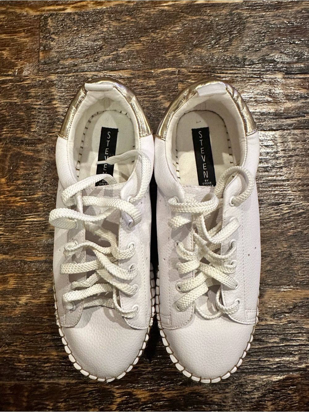 Steve Madden womens White platform Sneakers with Metallic Gold Heel